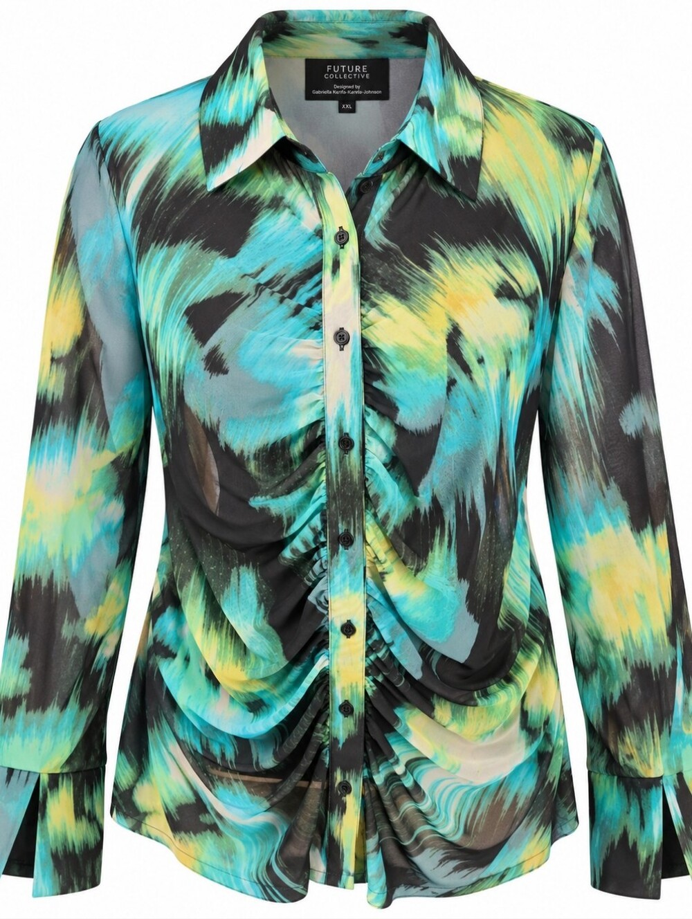 FUTURE‎ COLLECTIVE | Vibrant Abstract Sheer Art To Wear Button Down Shirt | XXL